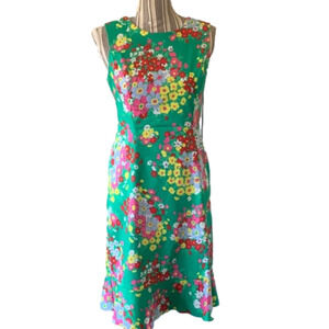 Talbots Vibrant Floral Sheath Style Ruffled Hemline Size 14W Dress